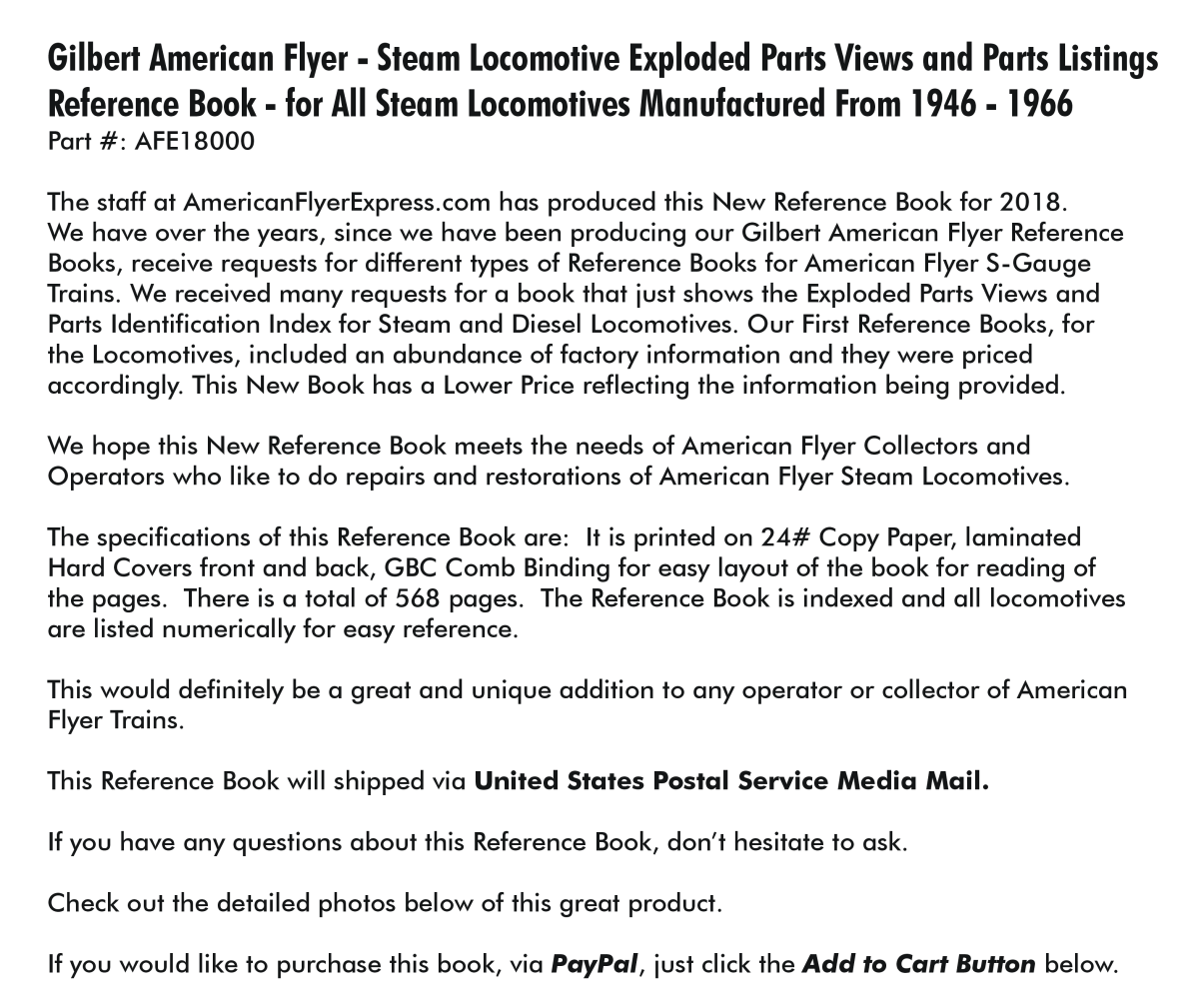 American Flyer Express - Steam Book Details AFE18000,